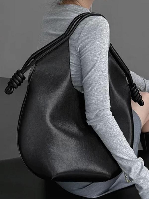 Women's Solid Color Tote Bag, Fashionable Large Capacity Shoulder Bag, Casual Trendy Versatile High-quality Daily Commuting Bag