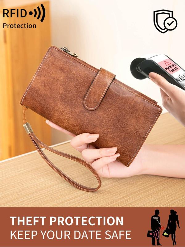 Women's Fashion Vintage Long Wallet, Casual Large Capacity Credit Card Holder, RFID Blocking Wallet for Credit Card  ID Card  Coins  Cash