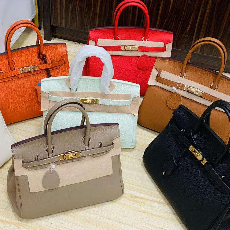 First Layer Cowhide Birkin Bag Genuine Leather Women's Bag Large Capacity Handbag Women's High-Grade Sentong Qin Shoulder Crossbody Kelly Bag