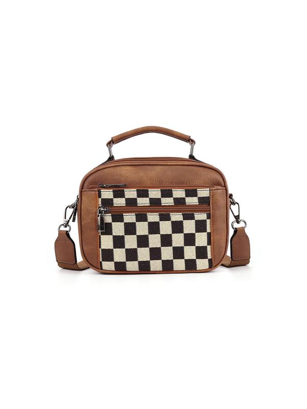 Women's Elegant Colorblock Plaid Pattern Crossbody Bag, Fashionable PU Leather Shoulder Bag for Daily Used, Casual Trendy Versatile High-quality Daily Commuting Bag