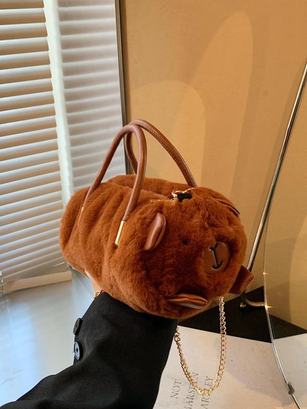 Cute Panda Design Plush Handbag, Fashionable Chain Strap Crossbody Bag for Women & Girls, Casual Trendy Versatile High-quality Daily Commuting Bag