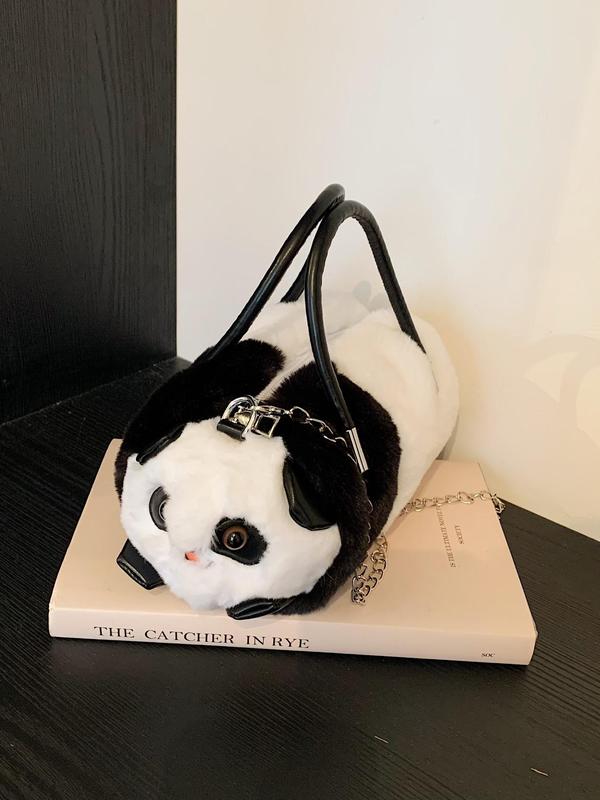 Cute Panda Design Plush Handbag, Fashionable Chain Strap Crossbody Bag for Women & Girls, Casual Trendy Versatile High-quality Daily Commuting Bag