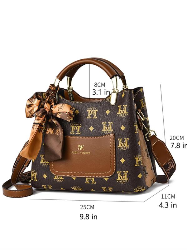 Fashion Letter Pattern Ribbon Decorated Handbag, Casual Versatile Shoulder Bag for Women, Trendy All-match Commuter Bag for Daily Used