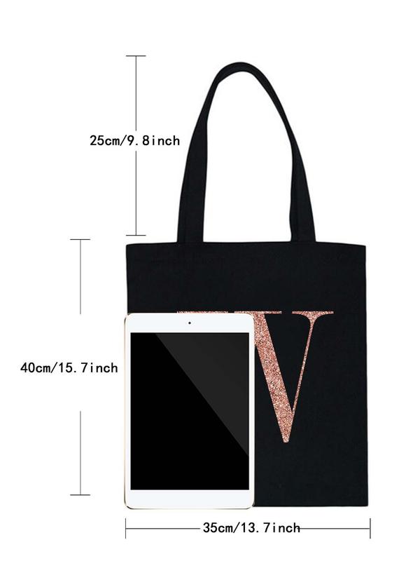 Fashion Letter Pattern Tote Bag, Fall Outfits, Fall Freshness, Large Capacity Shopping Bag for Women & Girls, Casual Versatile Shoulder Bag for Daily Use