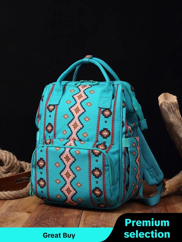 Women's Ethnic Pattern Zipper Backpack, Casual Large Capacity Backpack, Lightweight Backpack with Adjustable Strap for Work & School & Daily Used Unique Everyday Designer Bags