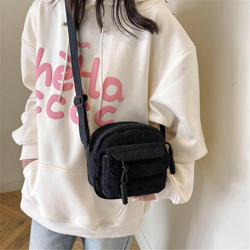 Women's Corduroy Shoulder Bag with Zipper, Crossbody Bag for Daily with Adjustable Strap, Corduroy Kawaii Shoulder Bag Aesthetic Small Wallet Bag, Lightweight Zip Shoulder Bag