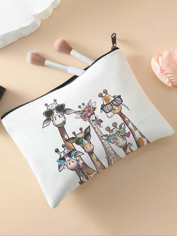 Cartoon Giraffe Pattern Makeup Bag, Multi-functional Storage Bag, Travel Makeup Bag, Suitable for Leisure Travel, Business Trips