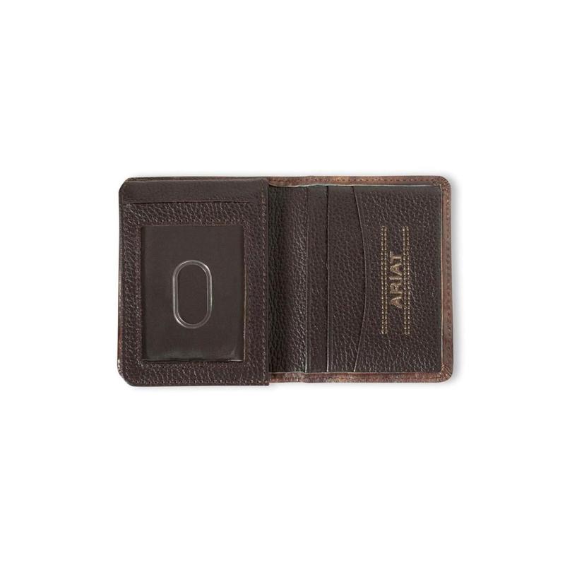 Ariat Wallet Men's Bifold Leather Turquoise Outline Brown Money Clip - A3560102