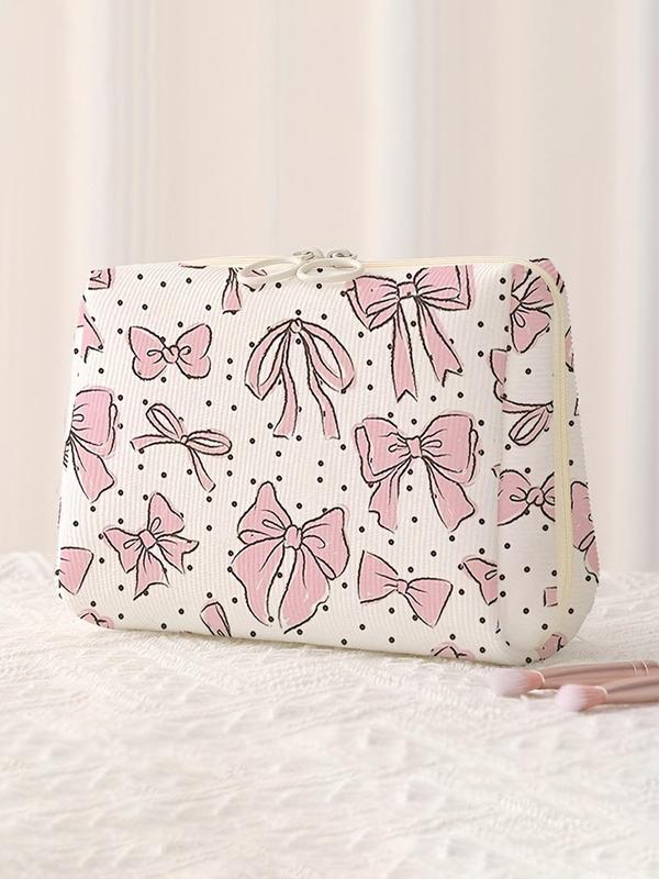 Bow Print Makeup Bag, Casual Fashion Multi-functional Makeup Bag, Travel Makeup Bag, Suitable for Leisure Travel, Business Trips