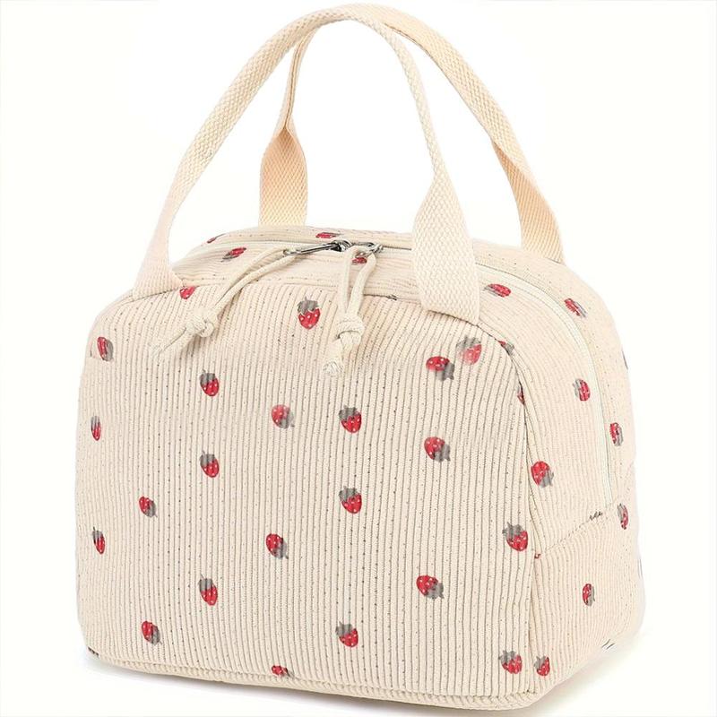 Strawberry Pattern Lunch Bag, 1 Count Reusable Lunch Tote Bag with Handle, Large Capacity Insulated Cooler Bag for Work Picnic & Travel