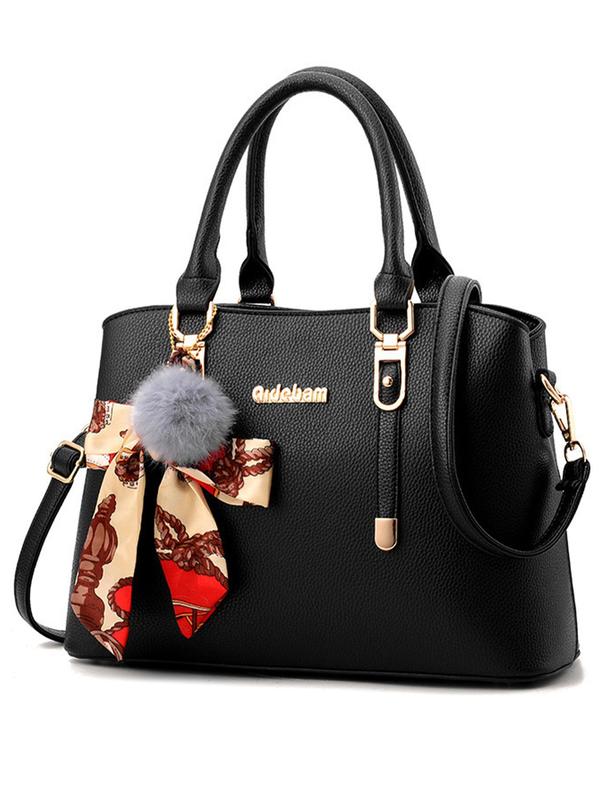 Women's Elegant Solid Color Handbag, Fashionable Pu Leather Crossbody Bag with Pom Pom Charm, Casual Trendy Versatile High-quality Daily Commuting Bag