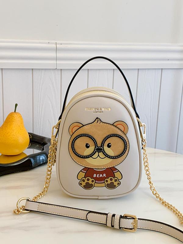 Women's Cute Cartoon Bear Pattern Handbag,  Luxury Designer Handbags, Fashionable Zipper Crossbody Bag with Adjustable Strap for Daily Used, Trendy All-match Commuter Bag