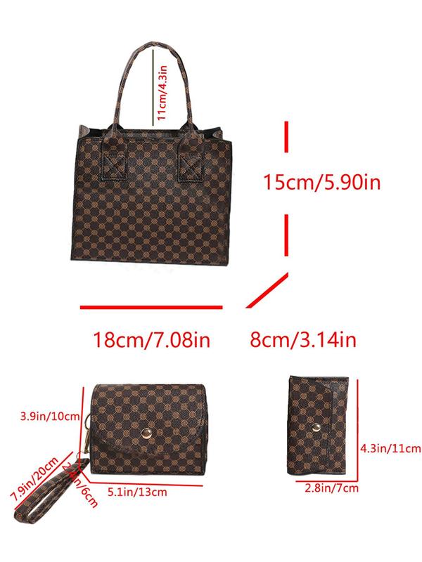 3pcs All Over Print Pu Leather Texture Bag Set, Fashion Versatile Zipper Small Square Handbag with Small Bag Charm, Flip Buckle Clutch Bag, Casual Adjustable Shoulder Strap Crossbody Bag