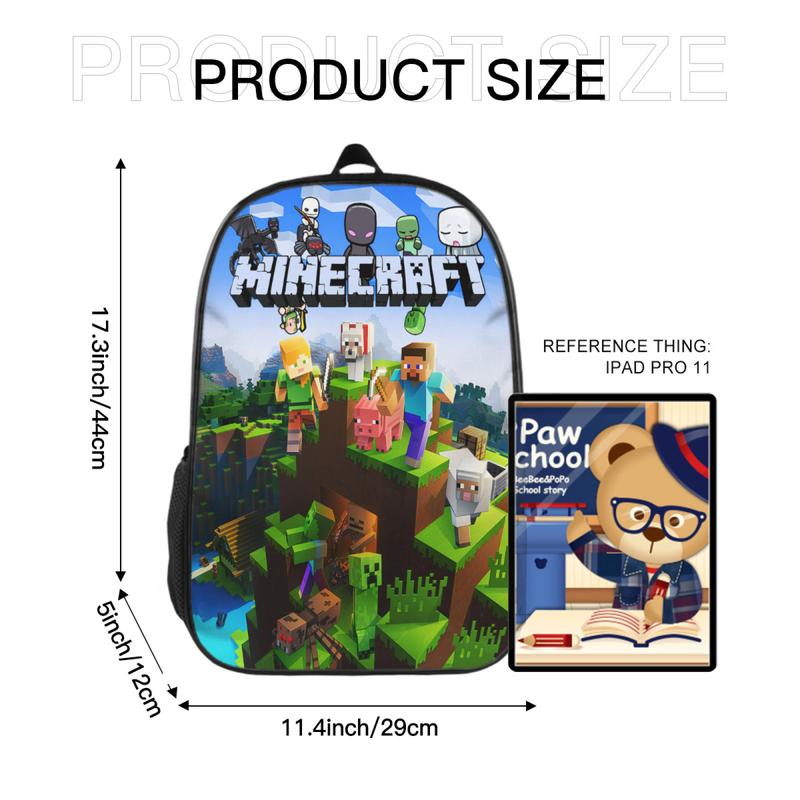 Fashion Cartoon Backpack 17IN Minecraft Lightweight Casual Daypack