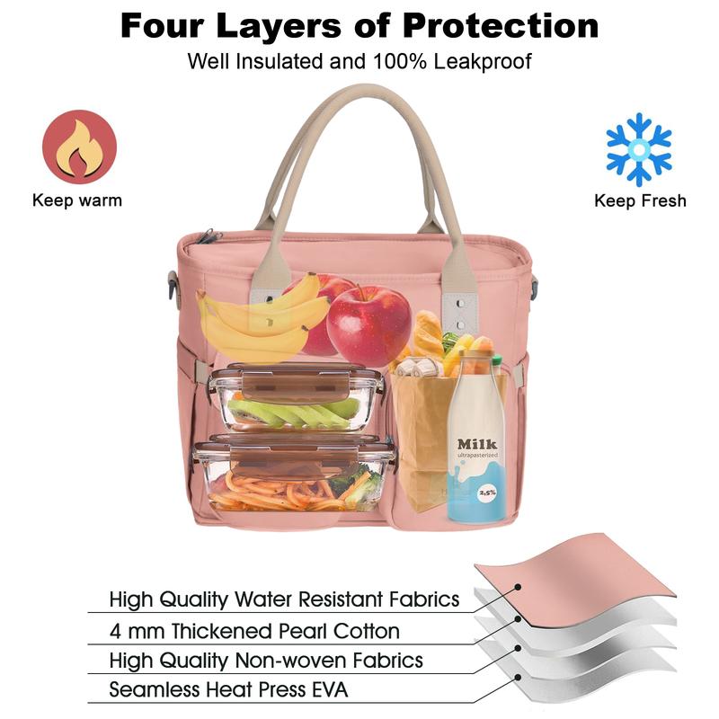 Insulated lunch bag for women, leakproof lunch box for work, oversized lunch tote bag with detachable shoulder strap and side pockets, reusable lunch cooler bag for picnic hiking portable lunch ,For Christmas gift snack  bag