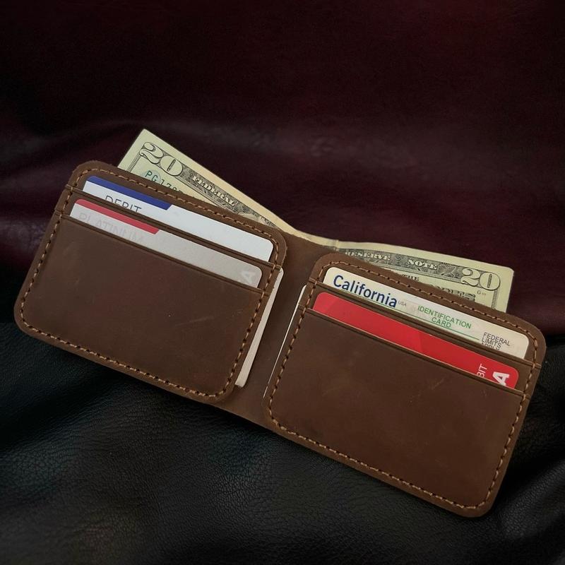 Handmade Minimalist Genuine Cowhide Leather Slimfold Wallet Men rfid