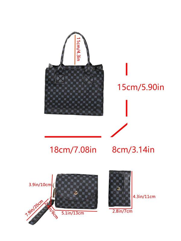 3pcs All Over Print Pu Leather Texture Bag Set, Fashion Versatile Zipper Small Square Handbag with Small Bag Charm, Flip Buckle Clutch Bag, Casual Adjustable Shoulder Strap Crossbody Bag