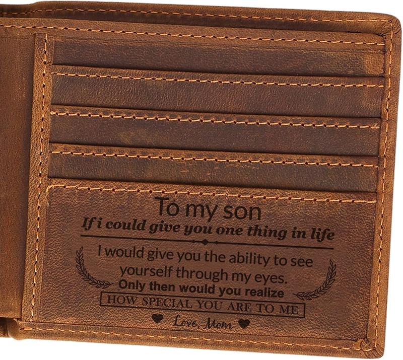 Christmas 2024-Mom to Son Wallet-Engraved Wallet For Son-Wallet for Son From Mom & Dad-Leather Wallet-Mens Wallet-Christmas Gift-Birthday Gift-Gift For Son Cannot Be Customized card  holder RFID Blocking Bifold Wallet black lightweight durable classic