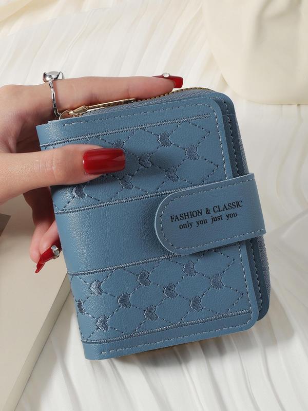 Women'sRandom Pattern Minimalist Plain Pu Leather Zipper Short Wallet for Spring,   Casual Portable Coin Purse for Women & Girls, All-match Clutch Purse