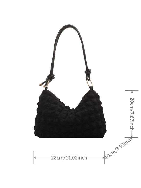 Women's Textured Knot Design Tote Bag, Fashion Plush Underarm Handbag, Casual Quilted Shoulder Bag for Work & Daily Used