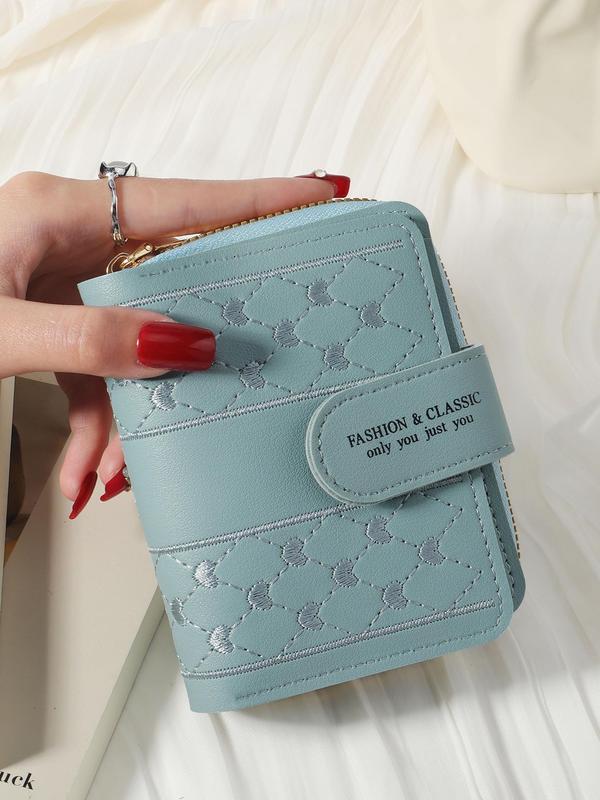 Women'sRandom Pattern Minimalist Plain Pu Leather Zipper Short Wallet for Spring,   Casual Portable Coin Purse for Women & Girls, All-match Clutch Purse