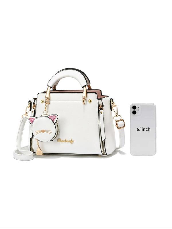 Women's Cute Cat Design Novelty Handbag & Coin Purse, Fashionable PU Leather Crossbody Bag & Wallet, Casual Trendy Versatile High-quality Daily Commuting Bag