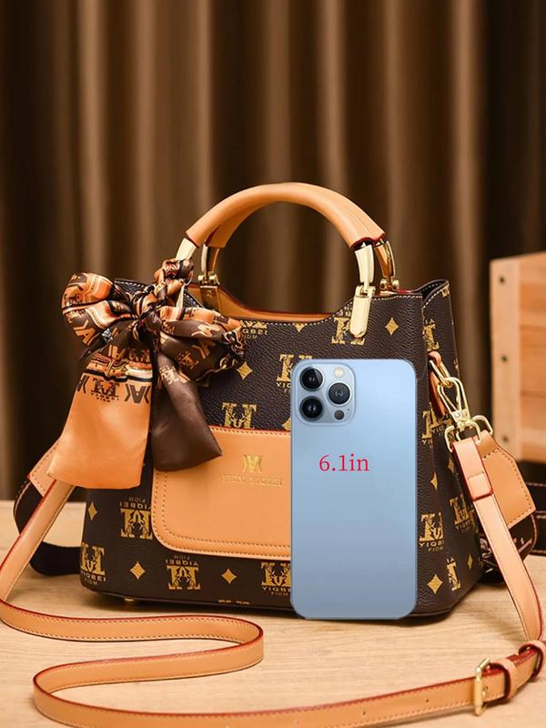 Fashion Letter Pattern Ribbon Decorated Handbag, Casual Versatile Shoulder Bag for Women, Trendy All-match Commuter Bag for Daily Used