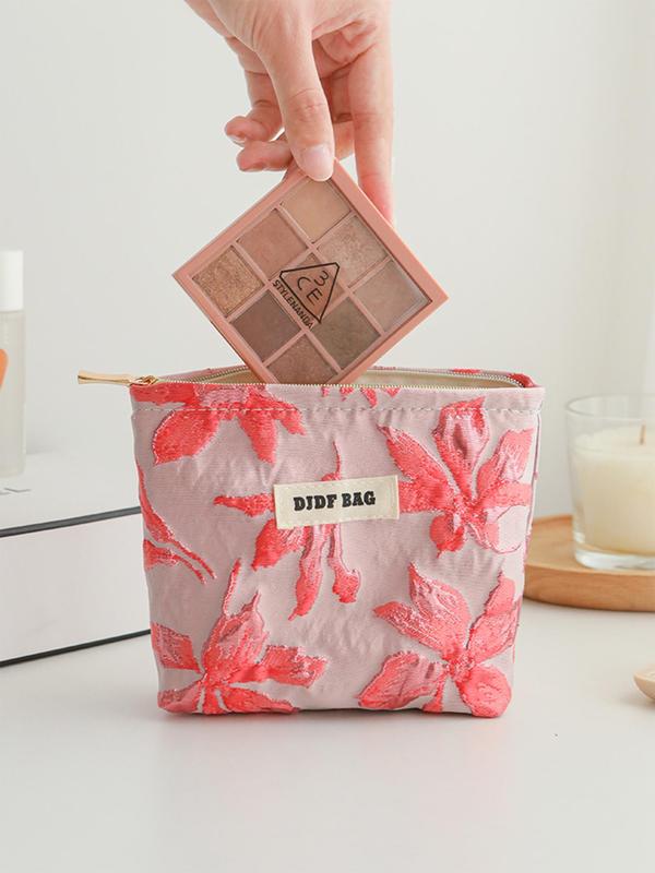 Floral Pattern Makeup Bag, Portable Cosmetic Storage Bag, Zipper Makeup Organizer Pouch, Versatile Storage Bag for Travel, Dormitory, Daily Use