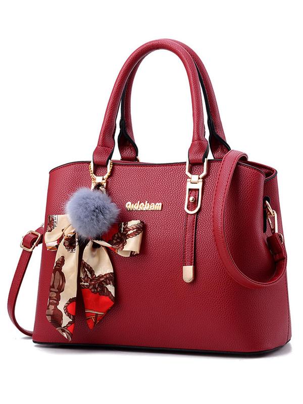 Women's Elegant Solid Color Handbag, Fashionable Pu Leather Crossbody Bag with Pom Pom Charm, Casual Trendy Versatile High-quality Daily Commuting Bag