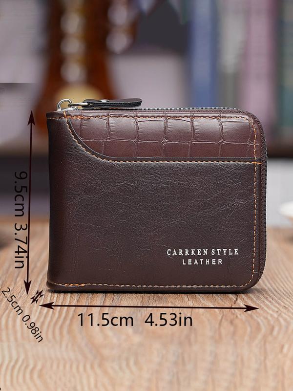 Men's Fashion Letter Design Pu Leather Zipper Short Wallet, Versatile Wallet for Men for Daily Used, Casual Trendy High-quality Daily Commuting Wallet