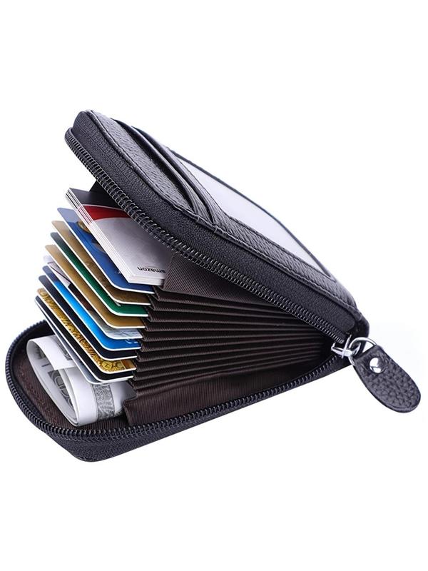 Men's Business Wallet with Card Slots, Black Plain Credit Card Holder with Zipper, Casual Trendy Wallet for Work & Daily Use