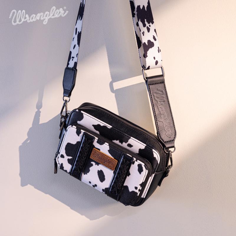 Wrangler Hot Sale Cow Print Crossbody Bag for Women Western Cowgirl Crossbody Purses with Guitar Strap