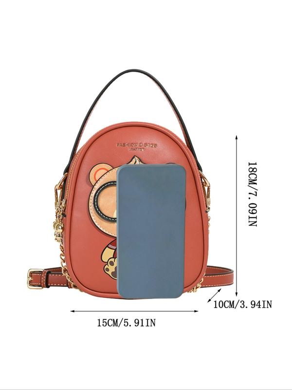 Women's Cute Cartoon Bear Pattern Handbag,  Luxury Designer Handbags, Fashionable Zipper Crossbody Bag with Adjustable Strap for Daily Used, Trendy All-match Commuter Bag