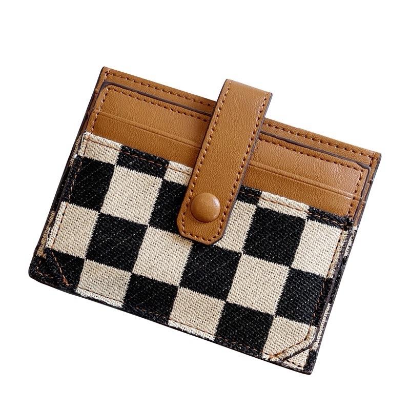 Modern Women's Plaid Canvas Wallet - Faux Leather Zippered Card Holder & Coin Purse, Easy-Clean