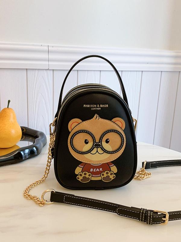 Women's Cute Cartoon Bear Pattern Handbag,  Luxury Designer Handbags, Fashionable Zipper Crossbody Bag with Adjustable Strap for Daily Used, Trendy All-match Commuter Bag