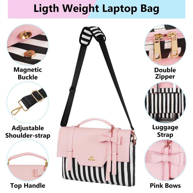 15.6 inch Chic Slim Computer Briefcase Case, Work Tote Bag for Women Teacher Business Office, Pink Adjustable Portable Casual Laptop Shoulder Bags