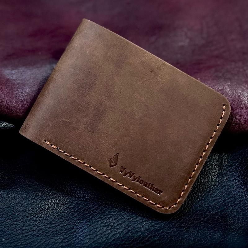 Handmade Minimalist Genuine Cowhide Leather Slimfold Wallet Men rfid