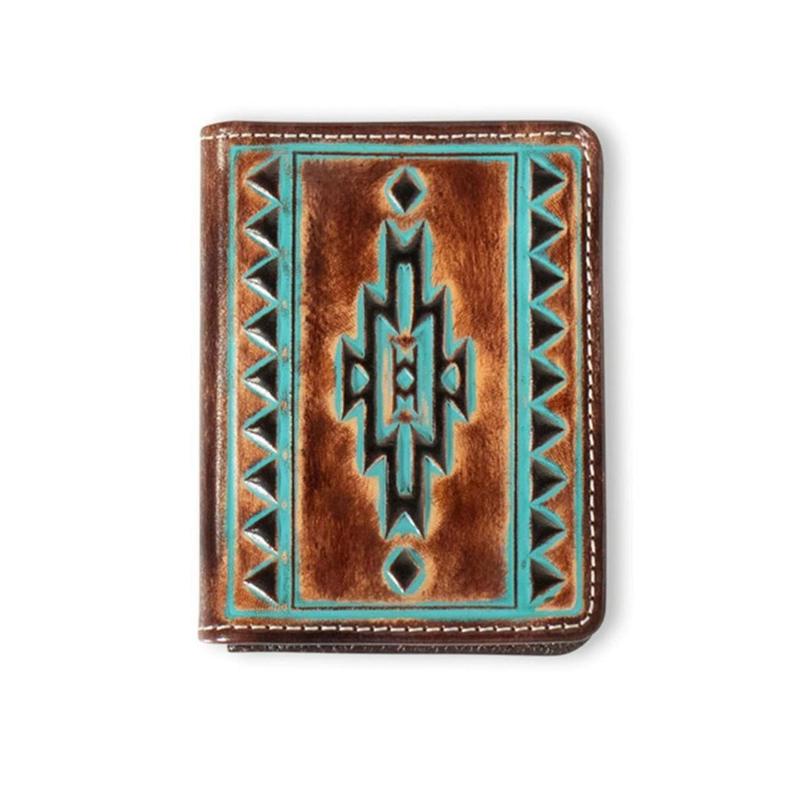 Ariat Wallet Men's Bifold Leather Turquoise Outline Brown Money Clip - A3560102