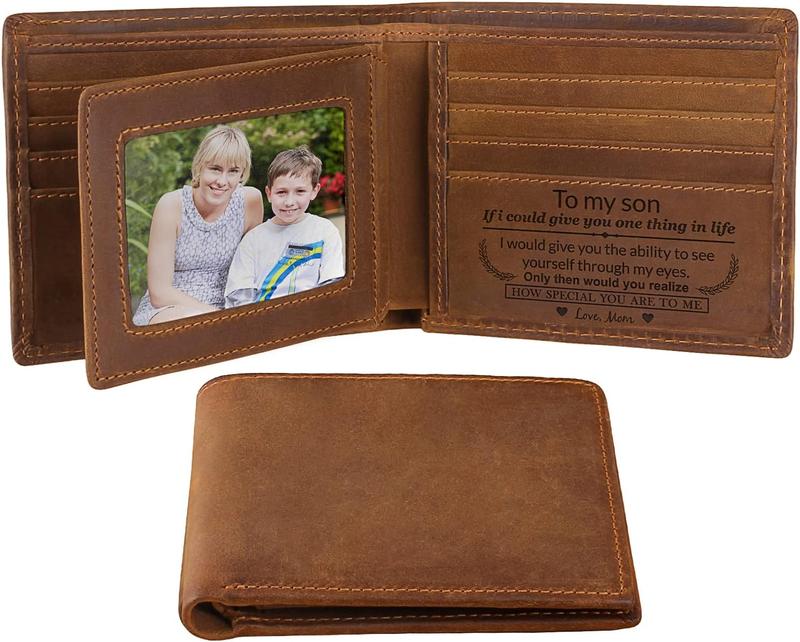 Christmas 2024-Mom to Son Wallet-Engraved Wallet For Son-Wallet for Son From Mom & Dad-Leather Wallet-Mens Wallet-Christmas Gift-Birthday Gift-Gift For Son Cannot Be Customized card  holder RFID Blocking Bifold Wallet black lightweight durable classic