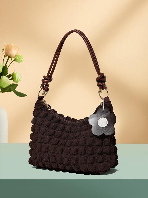 Women's Textured Knot Design Tote Bag, Fashion Plush Underarm Handbag, Casual Quilted Shoulder Bag for Work & Daily Used