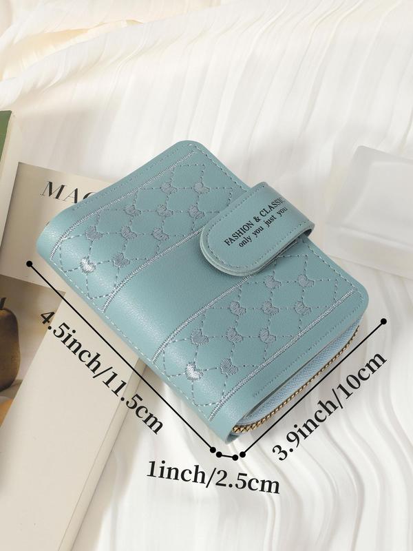 Women'sRandom Pattern Minimalist Plain Pu Leather Zipper Short Wallet for Spring,   Casual Portable Coin Purse for Women & Girls, All-match Clutch Purse