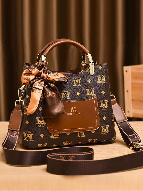 Fashion Letter Pattern Ribbon Decorated Handbag, Casual Versatile Shoulder Bag for Women, Trendy All-match Commuter Bag for Daily Used