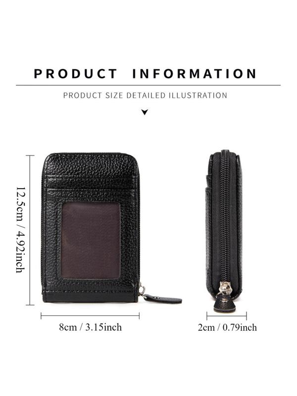 Men's Business Wallet with Card Slots, Black Plain Credit Card Holder with Zipper, Casual Trendy Wallet for Work & Daily Use