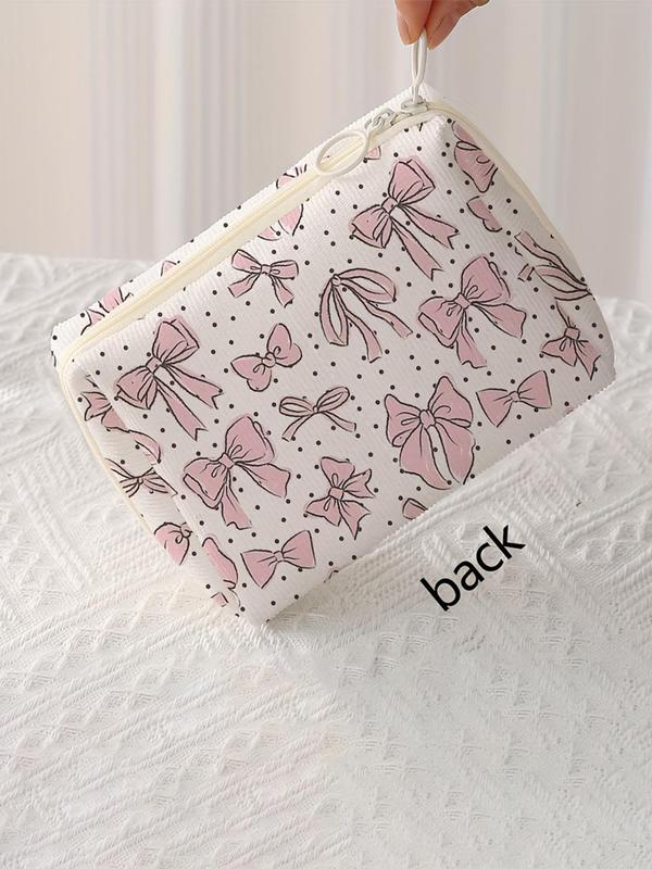 Bow Print Makeup Bag, Casual Fashion Multi-functional Makeup Bag, Travel Makeup Bag, Suitable for Leisure Travel, Business Trips