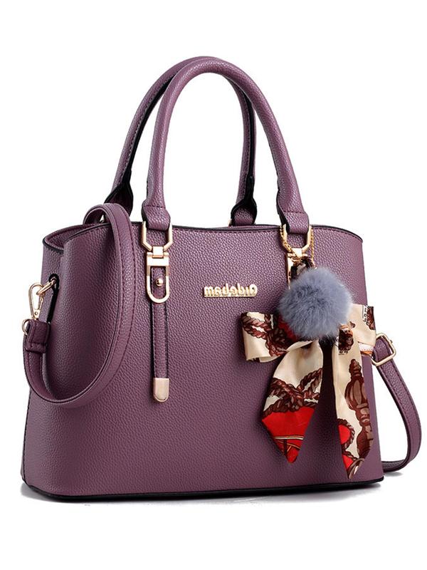 Women's Elegant Solid Color Handbag, Fashionable Pu Leather Crossbody Bag with Pom Pom Charm, Casual Trendy Versatile High-quality Daily Commuting Bag