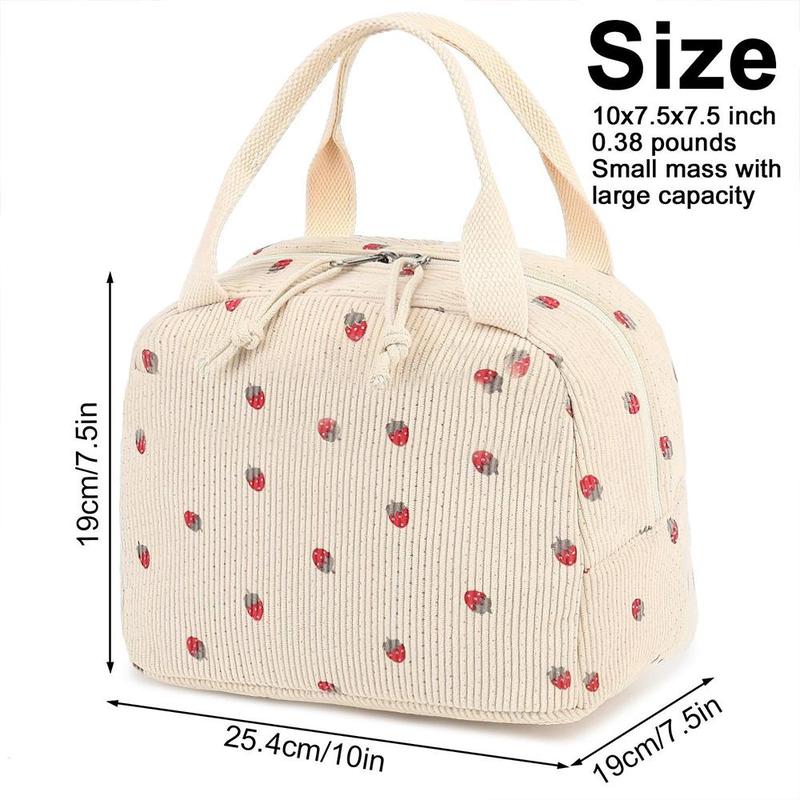 Strawberry Pattern Lunch Bag, 1 Count Reusable Lunch Tote Bag with Handle, Large Capacity Insulated Cooler Bag for Work Picnic & Travel