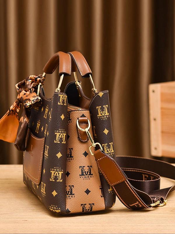 Fashion Letter Pattern Ribbon Decorated Handbag, Casual Versatile Shoulder Bag for Women, Trendy All-match Commuter Bag for Daily Used