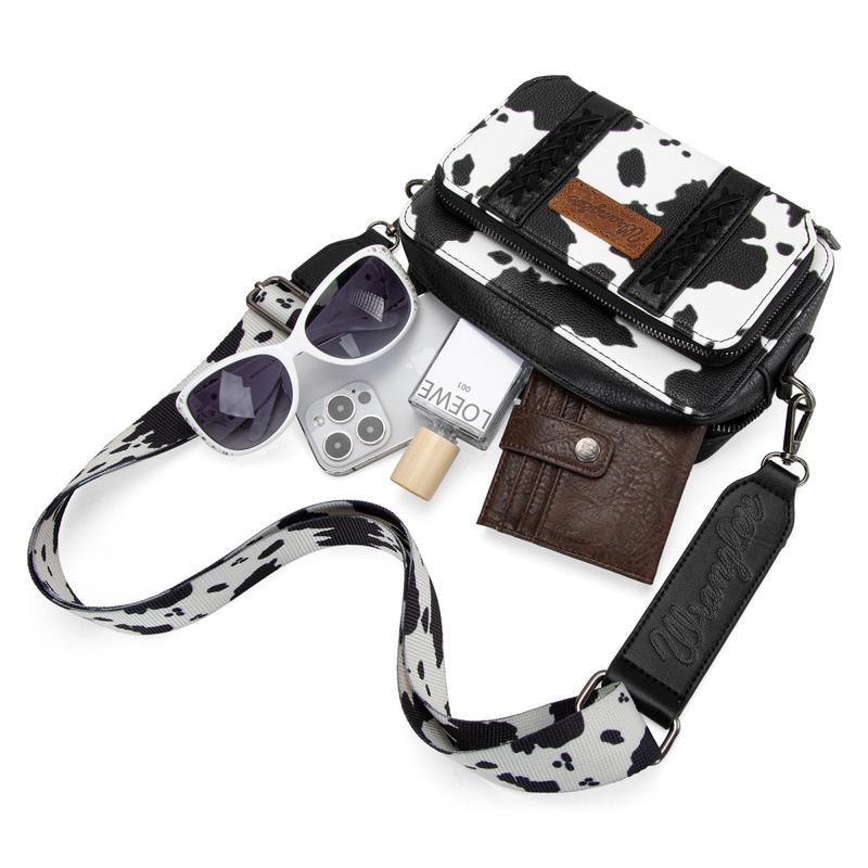 Wrangler Hot Sale Cow Print Crossbody Bag for Women Western Cowgirl Crossbody Purses with Guitar Strap