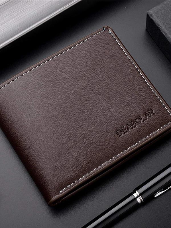 Men's Business Fashion Letter Textured Short Wallet, Casual Trendy Bifold Wallet with Card Slots, Fashionable Wallet for Daily Use