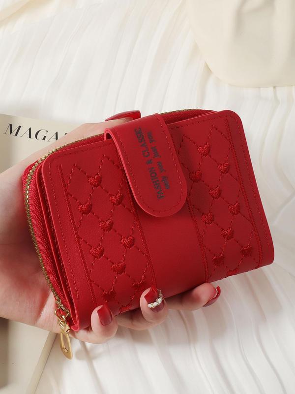 Women'sRandom Pattern Minimalist Plain Pu Leather Zipper Short Wallet for Spring,   Casual Portable Coin Purse for Women & Girls, All-match Clutch Purse